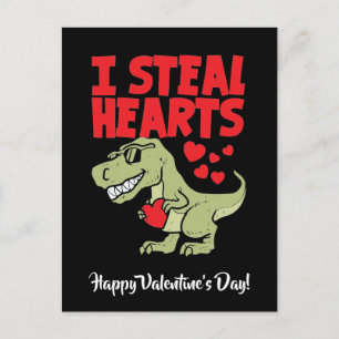 Cute T-Rex Dino Valentine's Day   I Steal Hearts Holiday Postcard