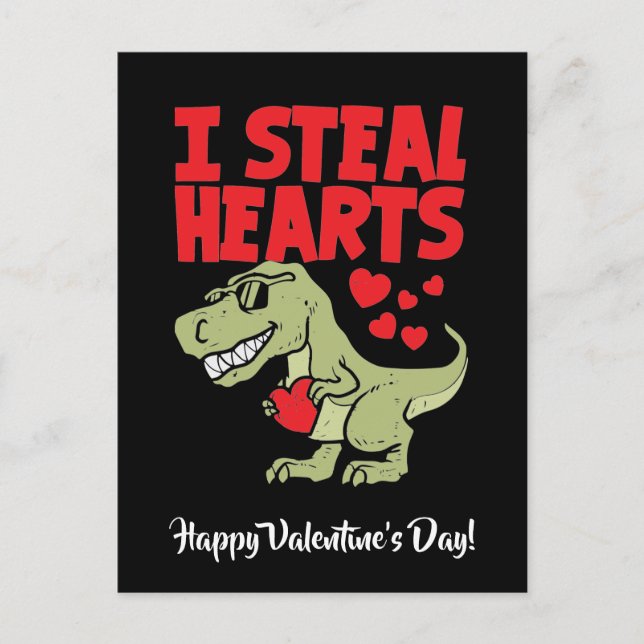 Cute T-Rex Dino Valentine's Day | I Steal Hearts Holiday Postcard (Front)