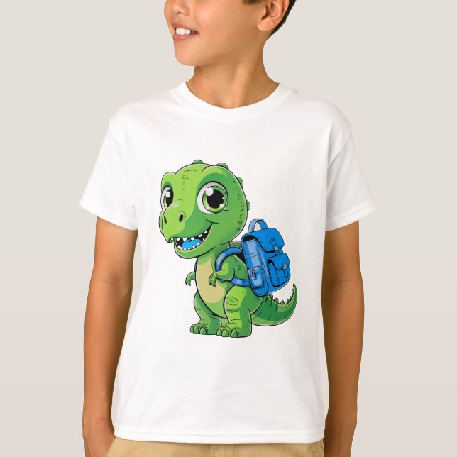 Cute T-Rex Dinosaur Backpack | Funny School  T-Shirt (Front)