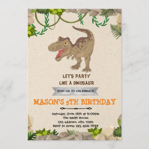 Cute t-rex dinosaur birthday party invitation