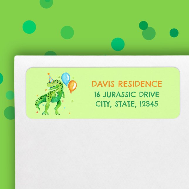 Cute T rex Dinosaur Boys Birthday Green Watercolor (T rex Dinosaur Boys Birthday Watercolor Label)