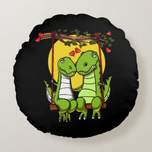 Cute T-Rex Dinosaur Couple Round Cushion