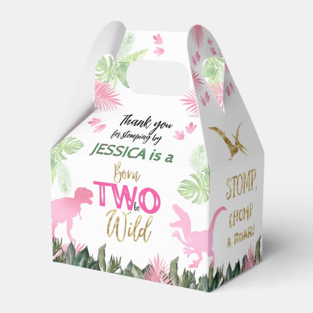 Cute T Rex Dinosaur Girl 2nd Birthday Party Favour Box (Front Side)