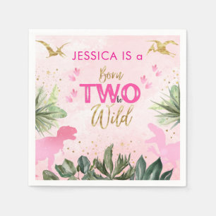 Cute T Rex Dinosaur Girl 2nd Birthday Party Napkin