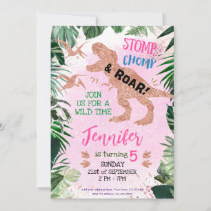 Cute T Rex Dinosaur Girl Birthday Party Invitation