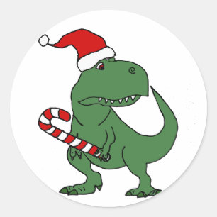 Cute T-rex Dinosaur in Santa Hat Christmas Art Classic Round Sticker