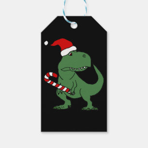 Cute T-rex Dinosaur in Santa Hat Christmas Art Gift Tags