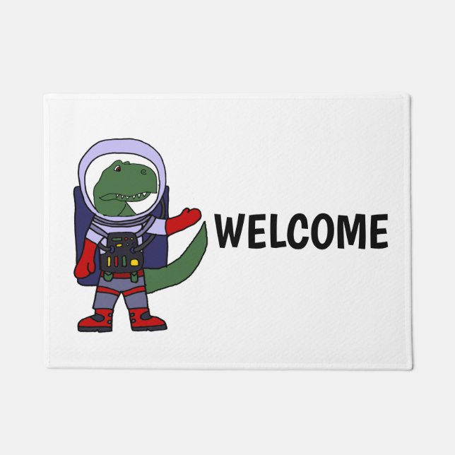 Cute T-rex Dinosaur in Spacesuit Cartoon Doormat (Front)