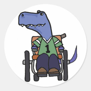 Cute T-rex Dinosaur in Wheelchair Cartoon Classic Round Sticker