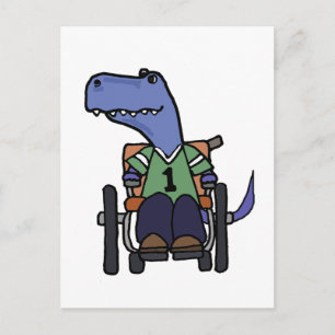 Cute T-rex Dinosaur in Wheelchair Cartoon Postcard