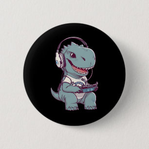 Cute T. Rex-dinosaur Playing Video Game Gaming Gam 6 Cm Round Badge