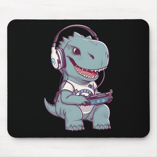 Cute T. Rex-dinosaur Playing Video Game Gaming Gam Mouse Mat (Front)