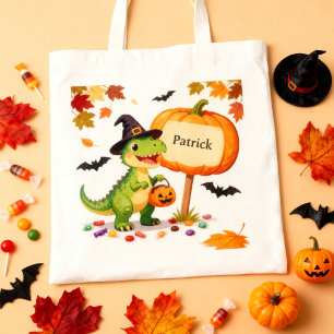 Cute T-Rex Dinosaur Pumpkin Candy Halloween Custom Tote Bag