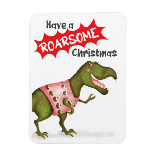 Cute T.rex dinosaur 'Roarsome Christmas' magnet