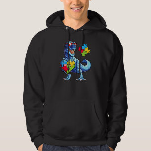 Cute T Rex Dinosaur Sunglasses Autism Awareness Bo Hoodie