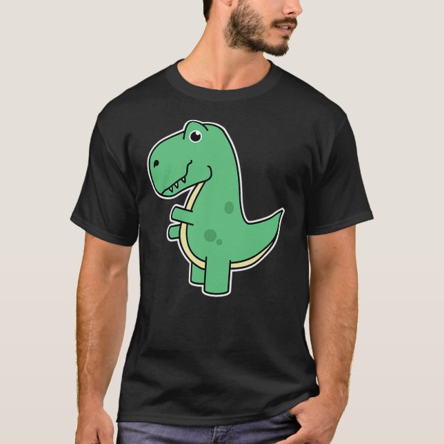 Cute T-Rex Dinosaur Tee - Green Dino Adult and Kid (Front)