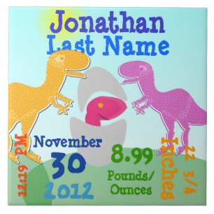 Cute T-Rex Dinosaurs Newborn Egg Boy Birth Tile