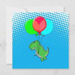 Cute T-Rex Flying With Balloons In Blue Sky