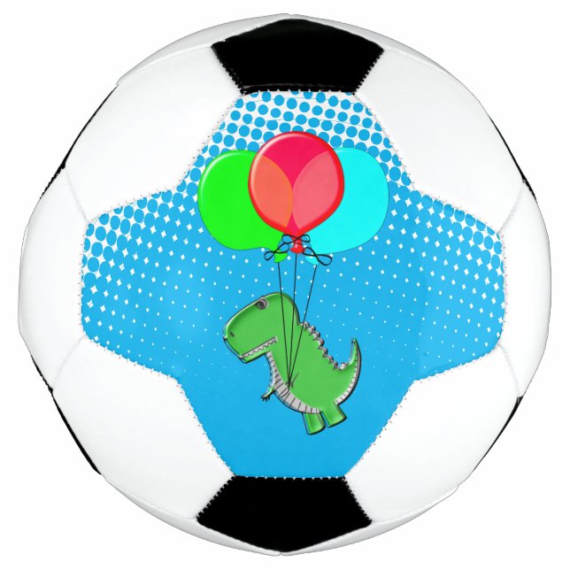 Cute T-Rex Flying With Balloons In Blue Sky Football (Front)