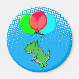 Cute T-Rex Flying With Balloons In Blue Sky Magnet