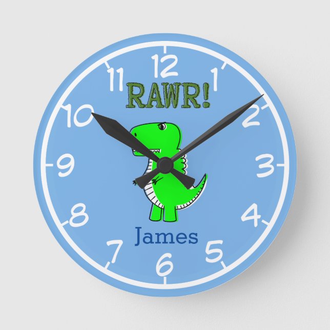 Cute T-Rex Funny Dino Nursery Round Clock (Front)