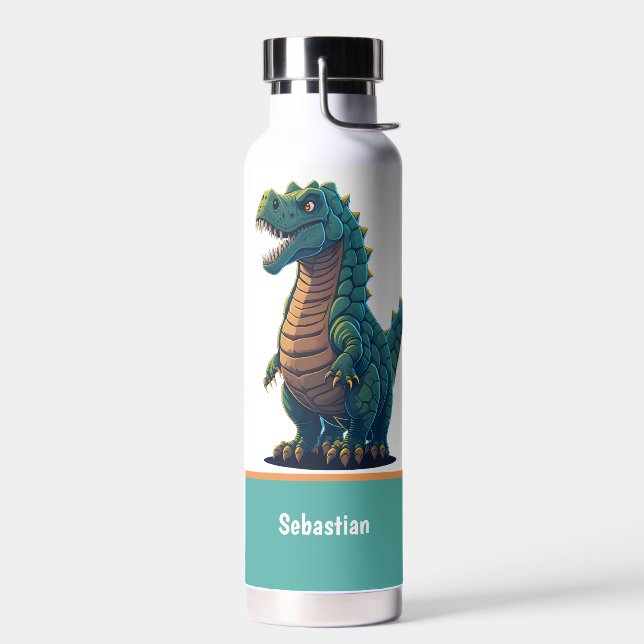 Cute T-Rex Happy Tyrannosaurus Rex Dinosaur Water Bottle (Left)