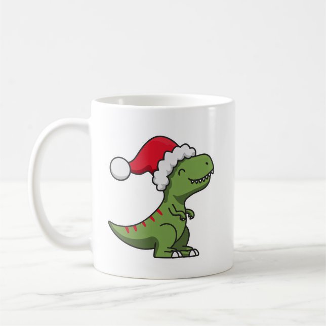 Cute T-Rex in Santa Hat – Christmas Dino Coffee Mug (Left)