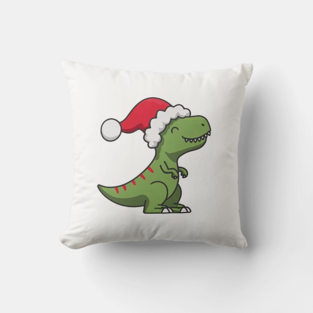 Cute T-Rex in Santa Hat – Christmas Dino Cushion (Front)