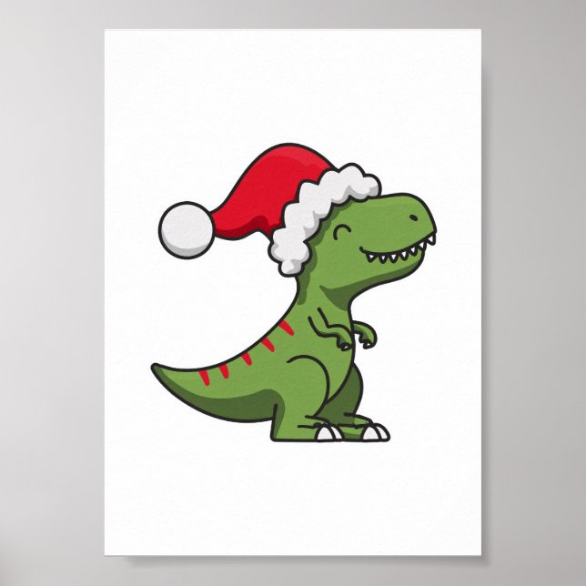 Cute T-Rex in Santa Hat – Christmas Dino Poster (Front)