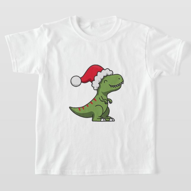 Cute T-Rex in Santa Hat – Christmas Dino T-Shirt (Laydown)