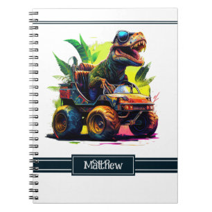 Cute T-Rex Riding Monster Truck Dinosaur Name Notebook