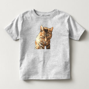 Cute Tabby Cat Black Outline Art Toddler T-Shirt