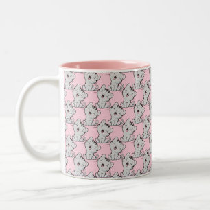 Cute Tabby Cat Cartoon Pattern on Light Pink Two-Tone Coffee Mug