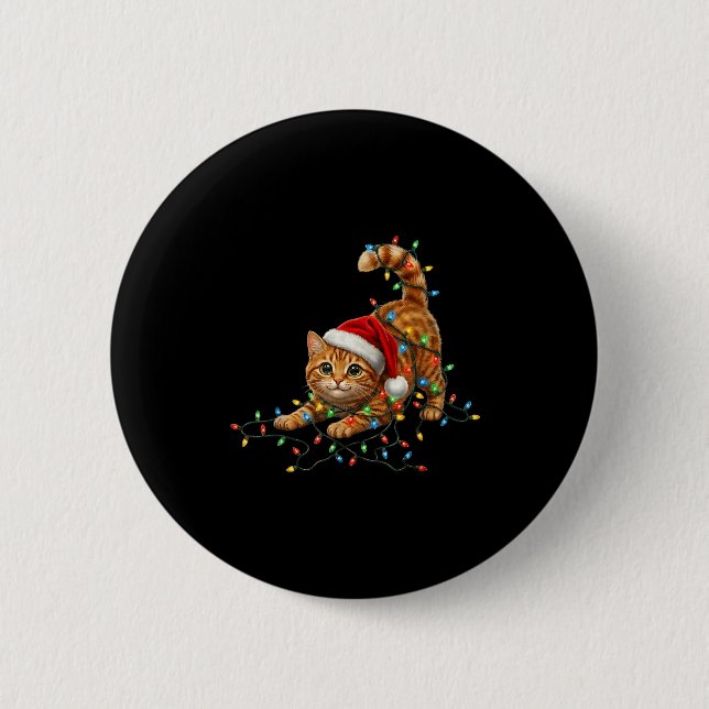 Cute Tabby Cat Christmas Funny Lights Xmas Cat In  6 Cm Round Badge (Front)