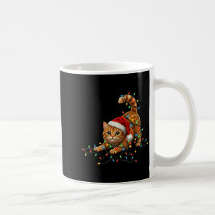 Cute Tabby Cat Christmas Funny Lights Xmas Cat In Coffee Mug