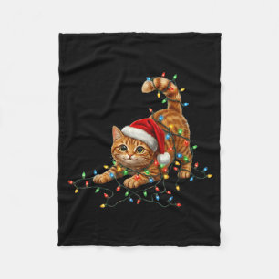 Cute Tabby Cat Christmas Funny Lights Xmas Cat In Fleece Blanket