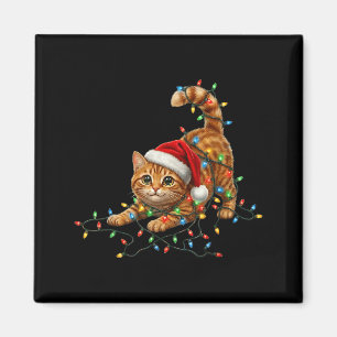 Cute Tabby Cat Christmas Funny Lights Xmas Cat In  Magnet