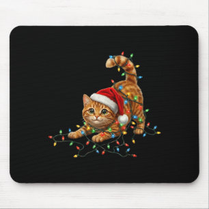Cute Tabby Cat Christmas Funny Lights Xmas Cat In  Mouse Mat