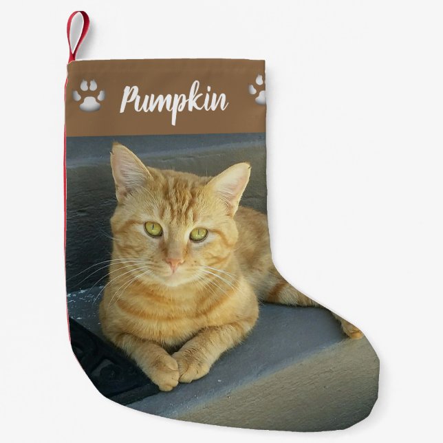 Cute Tabby Cat Custom Pet Photo Personalised Small Christmas Stocking (Front)