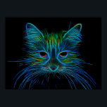 Cute Tabby Cat Design Black Blue Green Pop Art Poster<br><div class="desc">Cute tabby cat neon blue green art close up design. Black background wall art poster. Trendy,  chic,  modern,  cool home decor. For cat lovers. Image copyright Marg Seregelyi Photography.</div>