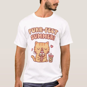 Cute Tabby Cat Eating Ice Cream Purrfect Summer Pu T-Shirt