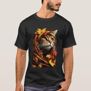 Cute Tabby Cat Fall Leaves Forest Vibes Autumn Aes T-Shirt