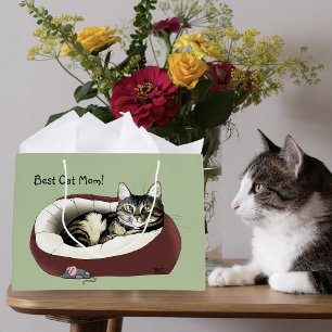 Cute Tabby Cat Green Mother’s Day Large Gift Bag