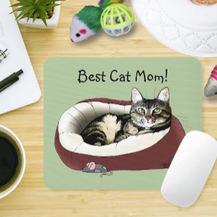 Cute Tabby Cat Green Mother’s Day Mouse Mat