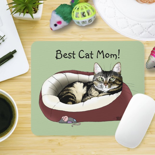 Cute Tabby Cat Green Mother’s Day Mouse Mat (Creator Uploaded)