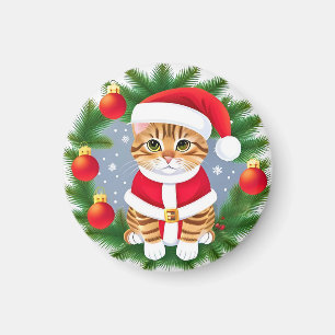 Cute Tabby Cat in Santa Outfit Magnet