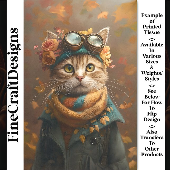 Cute Tabby Cat In Scarf & Coat CD4 Decoupage Tissue Paper (Creator Uploaded)