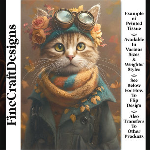 Cute Tabby Cat In Scarf & Coat CD5 Decoupage Tissue Paper