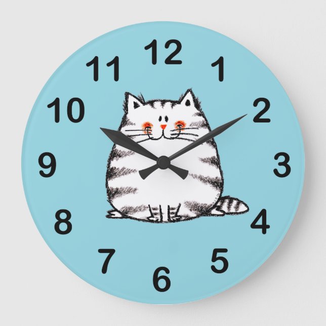 Cute Tabby Cat – Kawaii kitty for cat lovers Large Clock (Front)