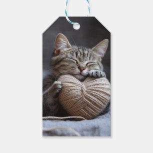 Cute Tabby Cat Kitten Yarn Heart Valentine To From Gift Tags